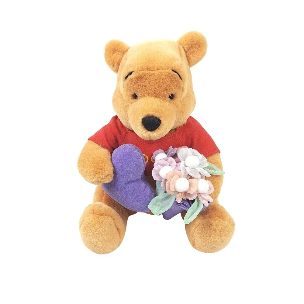 Disney Winnie the Pooh Plush Heart‎ and Flowers Bouquet Red Shirt Stuffed Animal